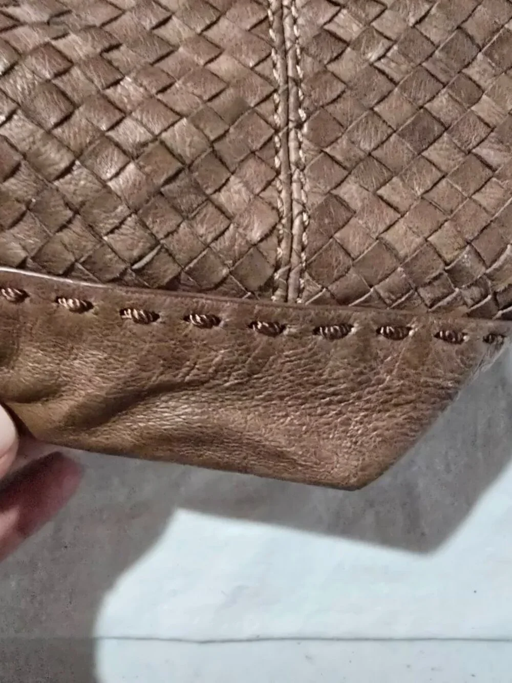 The Sak Brown Woven Leather Tote Shoulder Bag Tiger Eye Bead Charm
